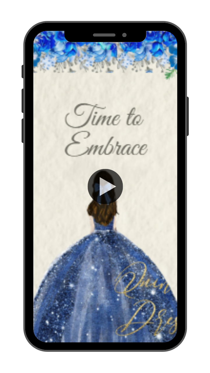 Royal Blue & Gold Quinceañera Custom Video Invitation - Graceful Animated Digital invites