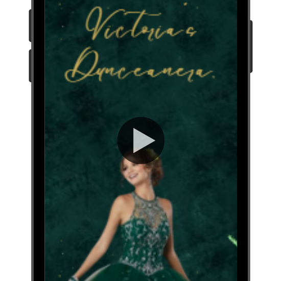 Emerald Green & Gold Quinceañera Video Invite – Elegant Digital Invitation for Your Special Day!