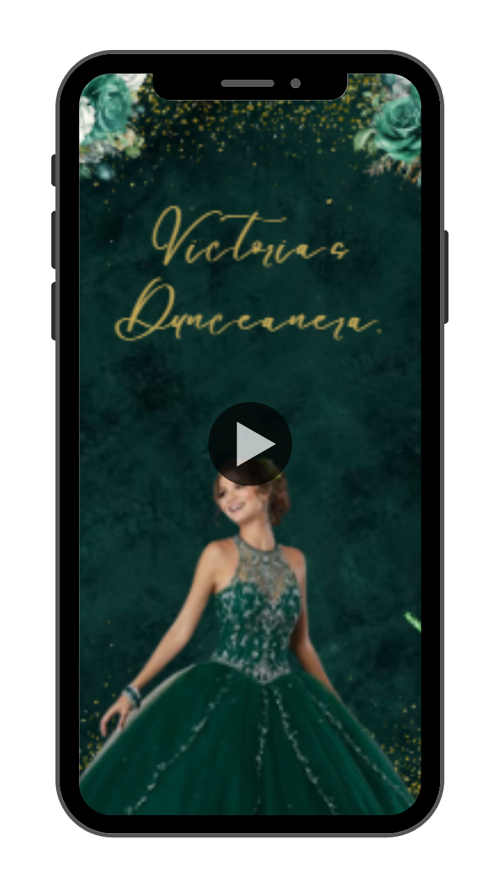 Emerald Green & Gold Quinceañera Video Invite – Elegant Digital Invitation for Your Special Day!