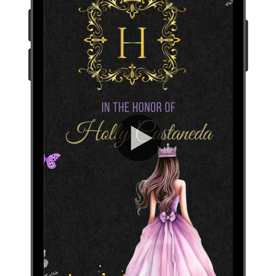 Quinceañera Black, Purple, & Gold Theme Video Invitation - Quinceañera Theme Digital Invite