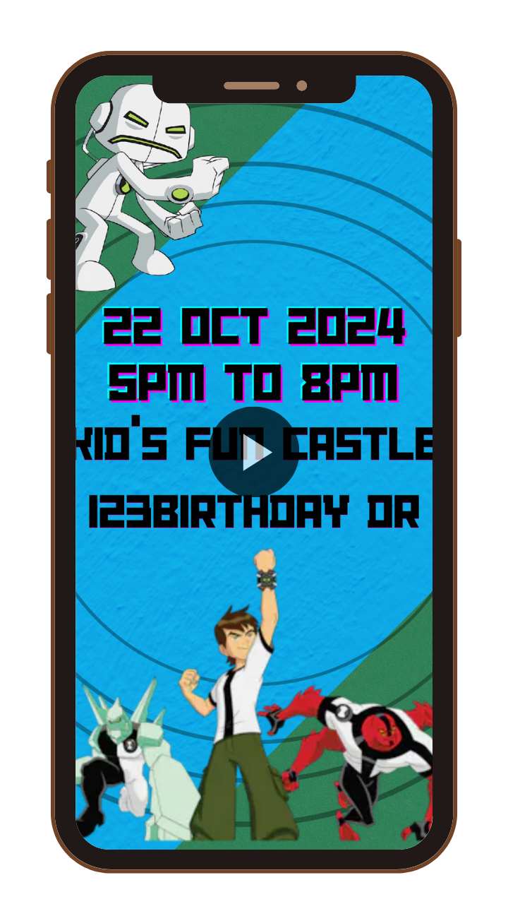 Animated Ben 10 Themed  Birthday Party Video Invitation -  Custom Ben 10 Video Invitation