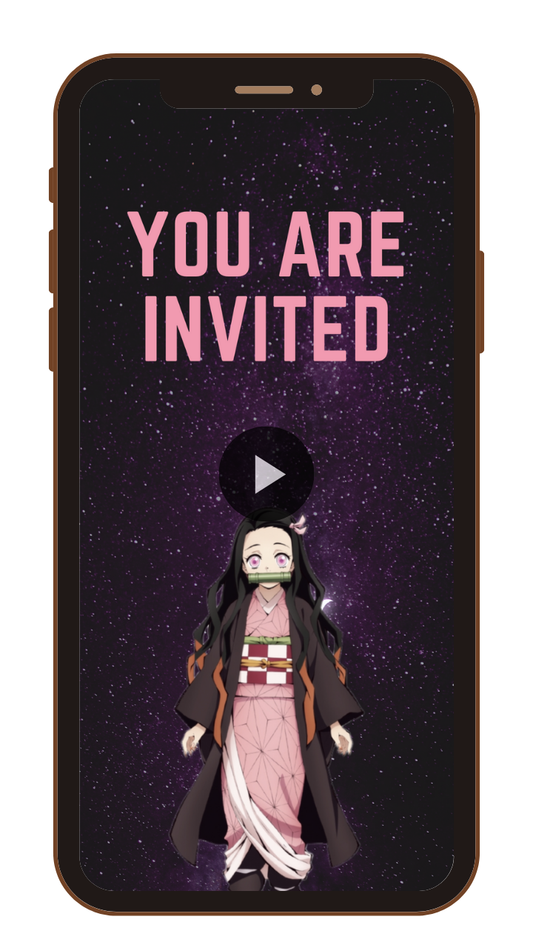 Animated Nezuko-themed Birthday Video Invites - Animated Custom Digital Video Invitation