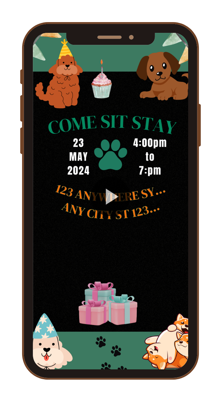 Animated Puppy-Themed Birthday Video Invitation - Customized Digital Puppy Party Video Invites