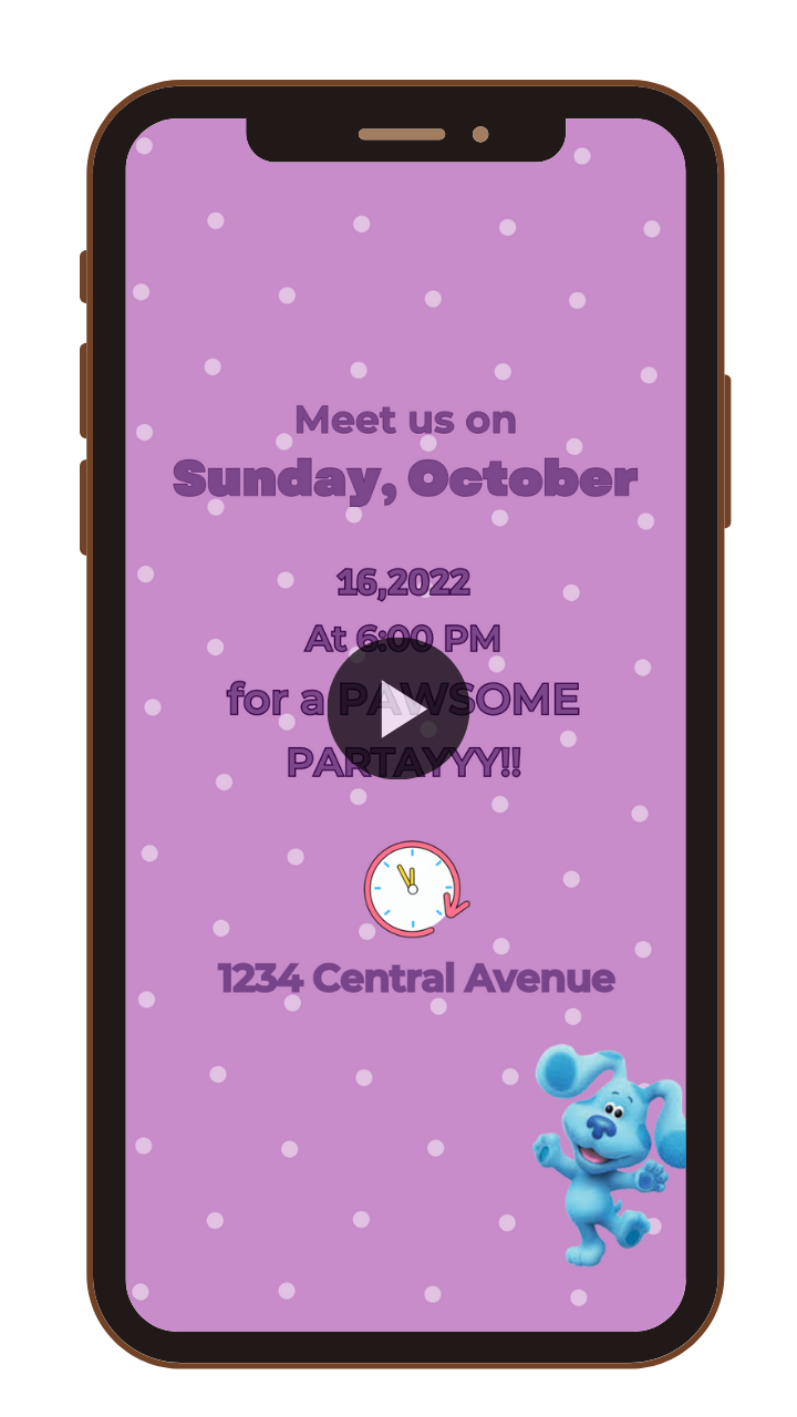 Customizeable Blue Clue's Birthday Video Invitation - Animated Theme Video Invites