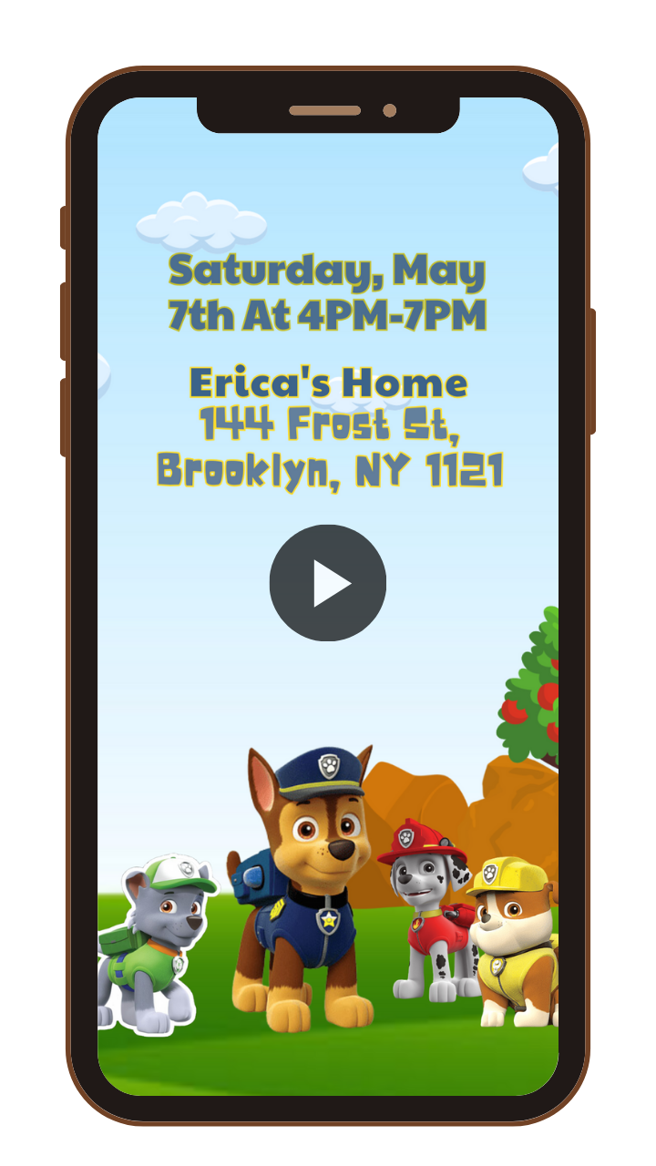 Animated Paws Paw Patrol Digital Party Video Invitation - Paws Paw Patrol Custom Video Invite