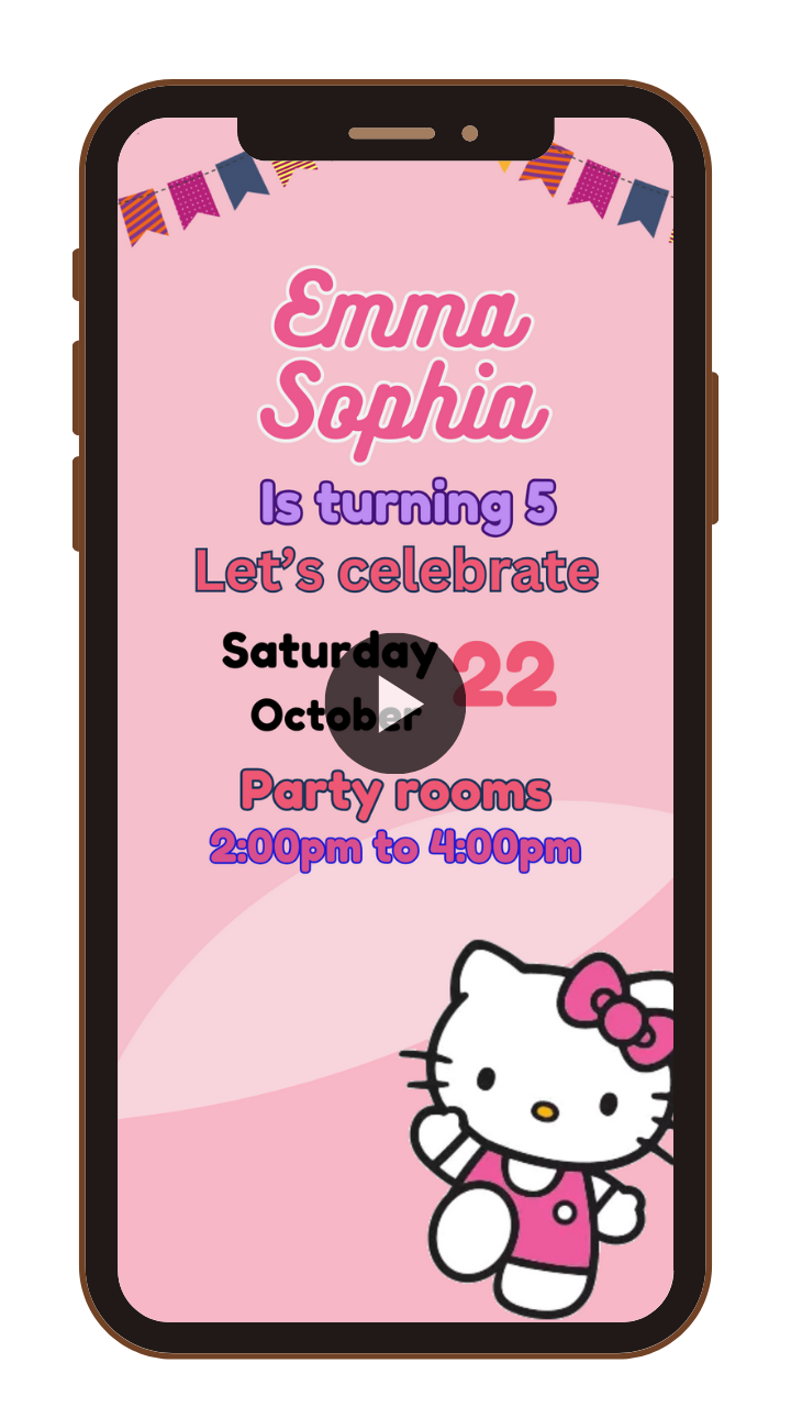 Customized Hello Kitty Themed Birthday Party Video Invitation - Animated Hello Kitty Party invites