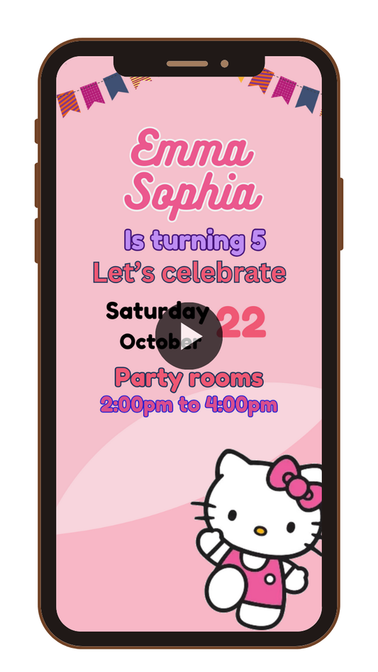 Customized Hello Kitty Themed Birthday Party Video Invitation - Animated Hello Kitty Party invites