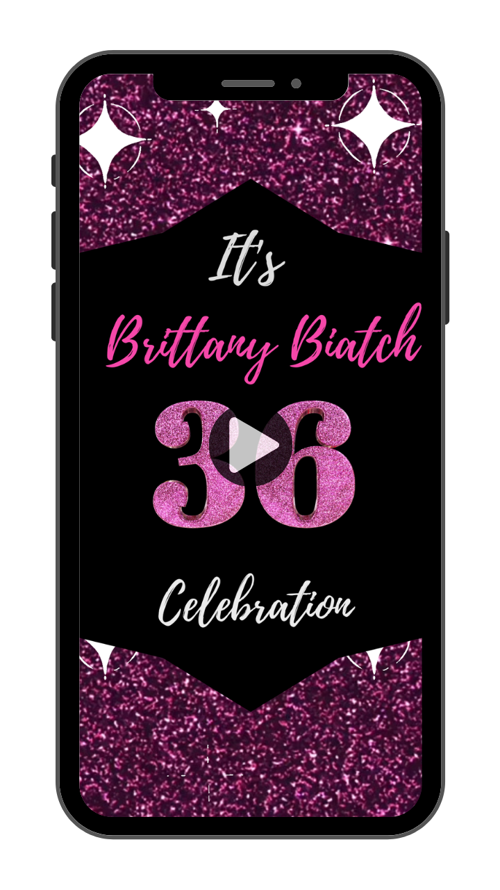 Sparkling Hot Pink Glitter-Theme Birthday Video Invite – Glam Glitter Party Theme Video Invites