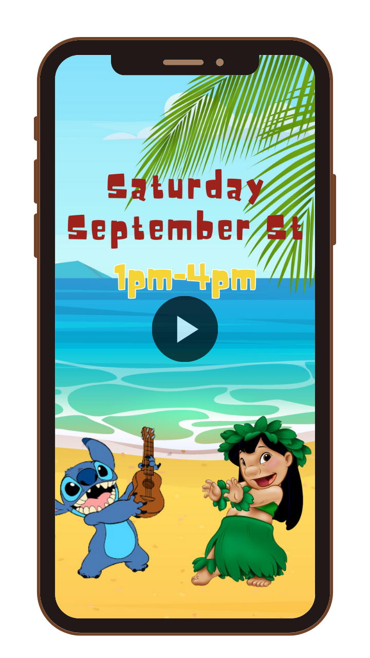 Custom Digital Lilo and Stitch Birthday Video Invitation - Animated Kids Party Video Invites