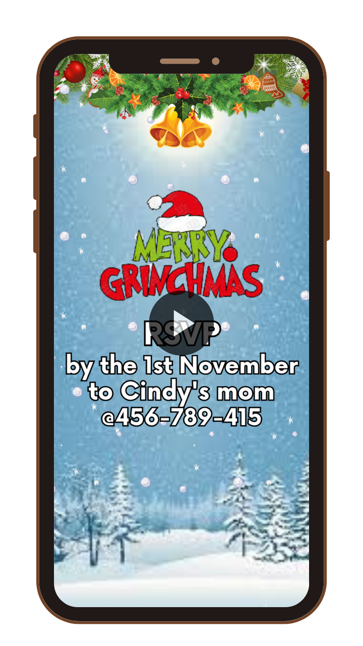 Customizable Merry Grinchmas Animated Birthday Video Invitation - Custom Theme Video Invites