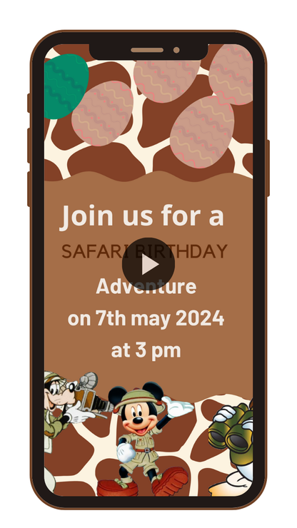 Custom Mickey Safari Birthday Video Invitation - Personalized Our Digital Video Invites