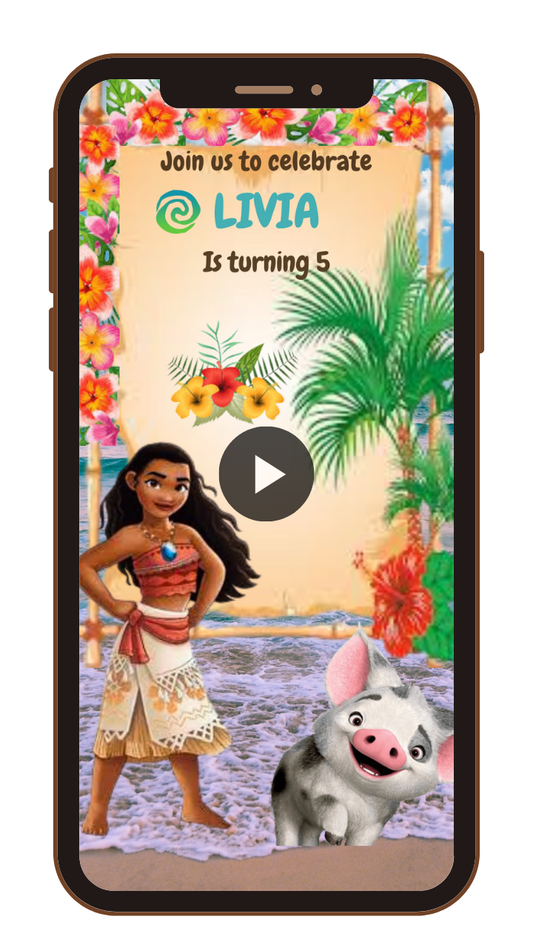 Digital Moana Theme Birthday Party Video Invitation - Customize Moana Theme Birthday Party Invites