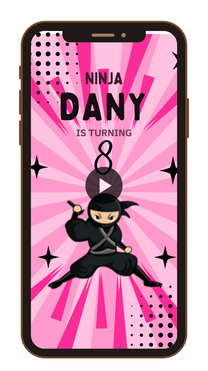 Custom Pink Theme Ninja Girls Party Video Invitation - Animated Custom Theme for Your Event!