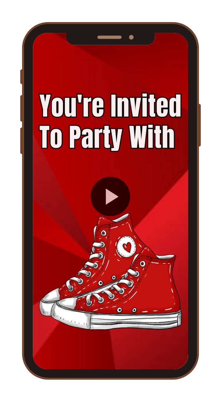 Animated Red Sneaker Theme Video Invitation - Custom Theme Video Invites