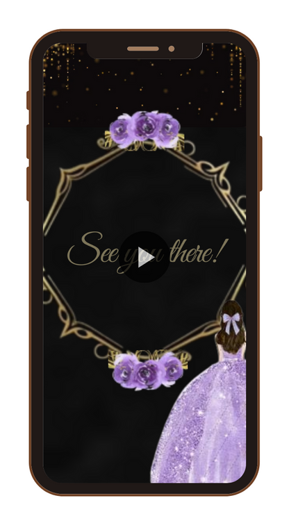 Customized Royal Quinceanera with Black,Purple & Silver Theme Video Invitation - Custom Video Invitation