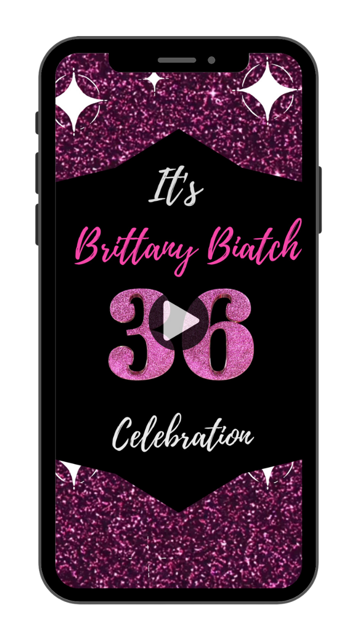 Sparkling Hot Pink Glitter-Theme Birthday Video Invitation – Glam Glitter Party Theme Video Invites