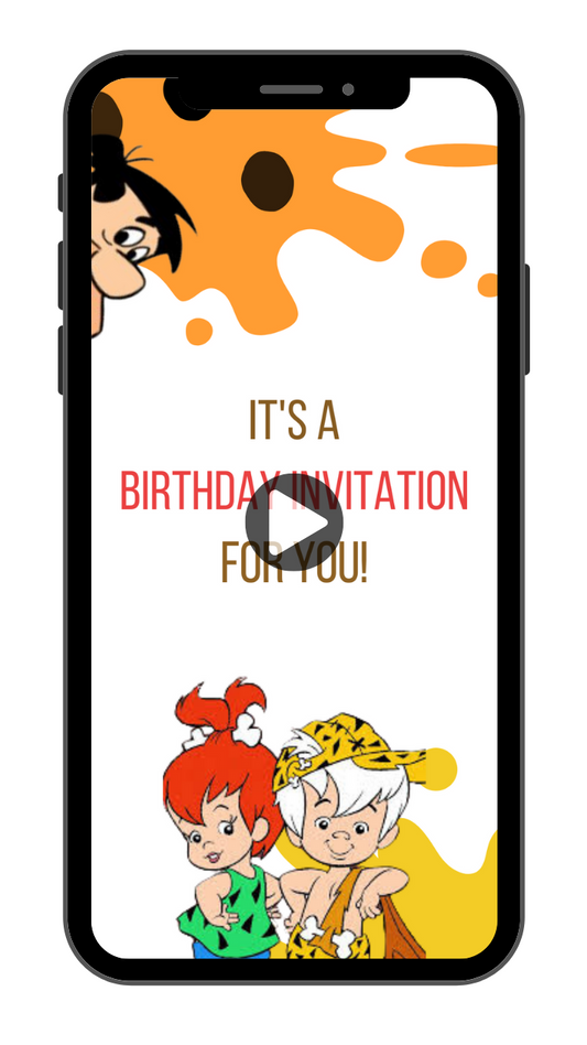 Animated Bam Bam Flintstone Theme Birthday Video Invitation - Custom Flintstone Birthday Video Invites