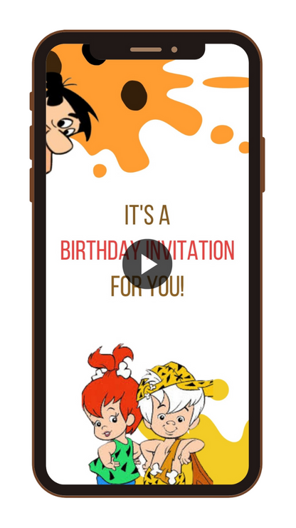 Animated Bam Bam Flintstone Theme Birthday Video Invitation - Custom Flintstone Birthday Video Invites