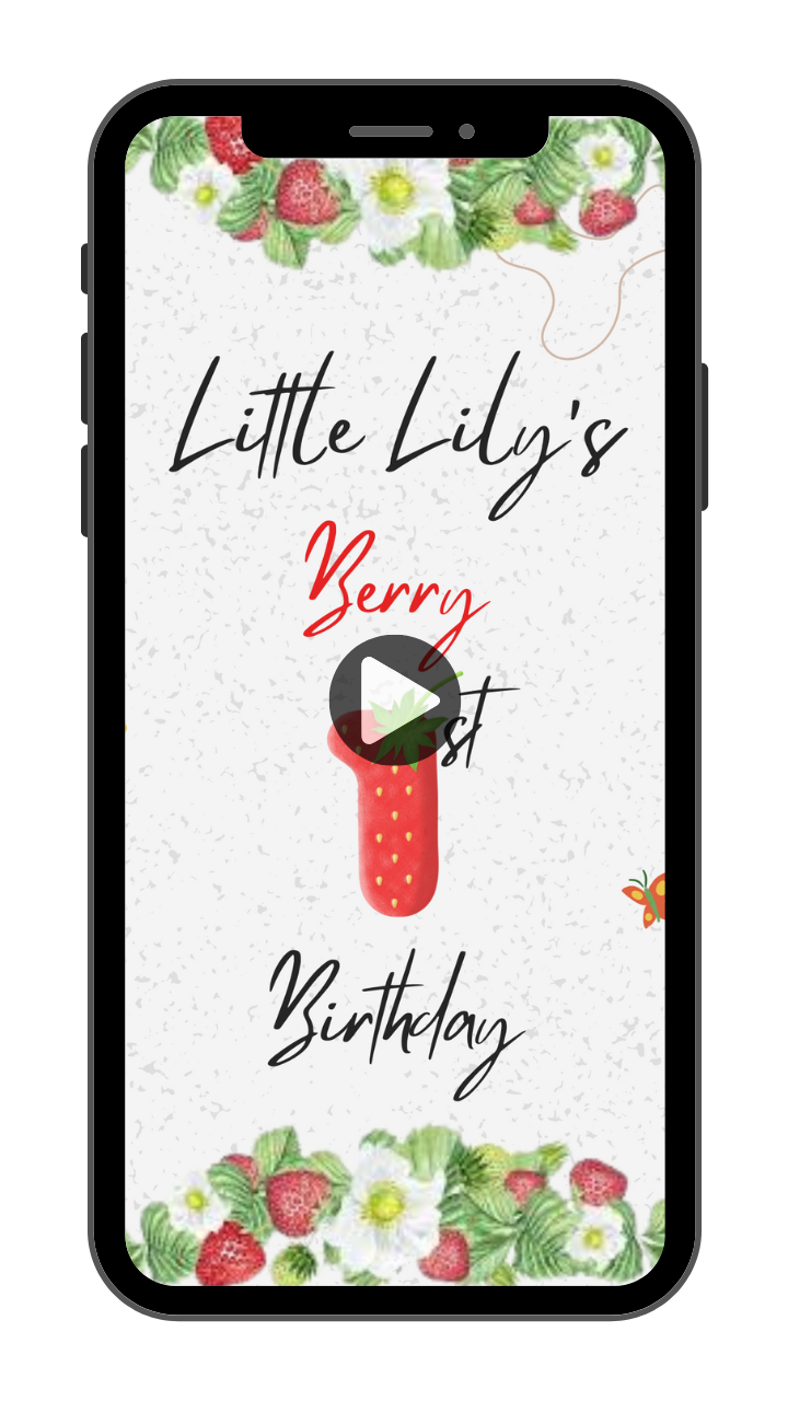 First Berry-Themed Sweet Birthday Video Invitation - Sunshine and Berry Birthday Party Digital Invite