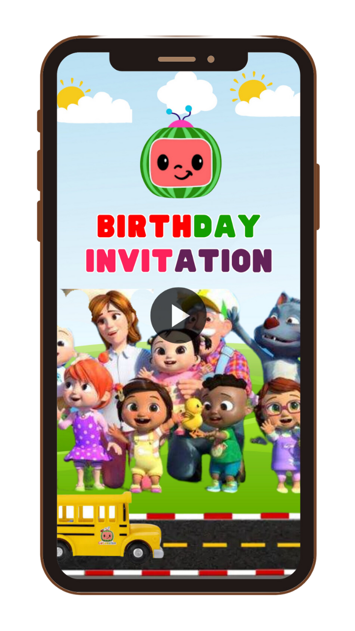 Custom Wheels On Bus Cocomelon Video Invitation - Animated Cocomelon Video Invites