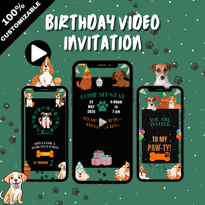 Animated Puppy-Themed Birthday Video Invitation - Customized Digital Puppy Party Video Invites