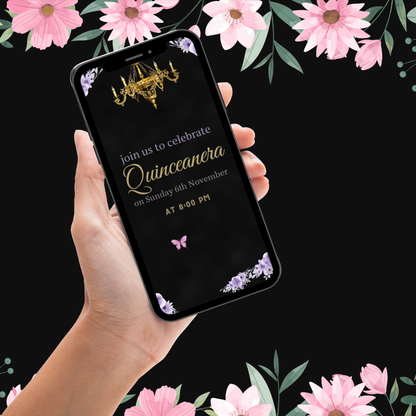 Customized Royal Quinceanera with Black,Purple & Silver Theme Video Invitation - Custom Video Invitation