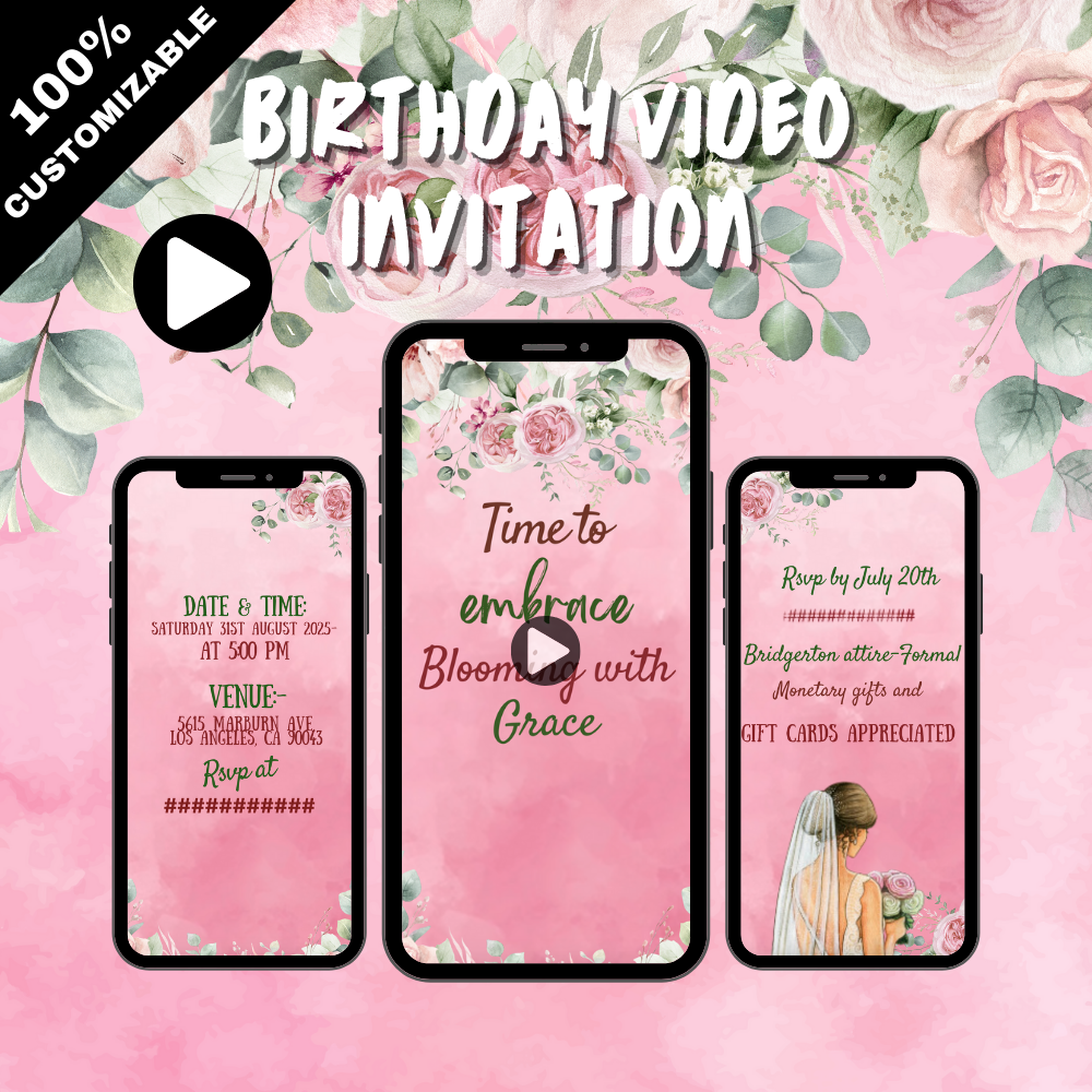 Custom Quinceanera Pink Theme Video Invitation - Animated Quinceanera Pink Theme Video Invites