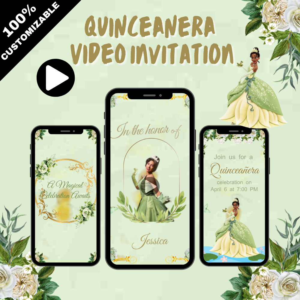 Princess Tiana Mint Green Quinceañera Video Invite – A Magical Celebration Awaits!