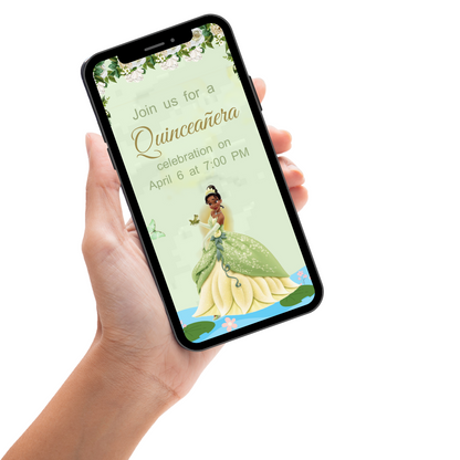 Princess Tiana Mint Green Quinceañera Video Invite – A Magical Celebration Awaits!