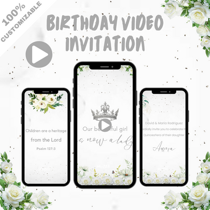 Elegant Lavender Snowflake Quinceañera Video Invitation – Perfect for a Winter Wonderland Theme Digital Invite