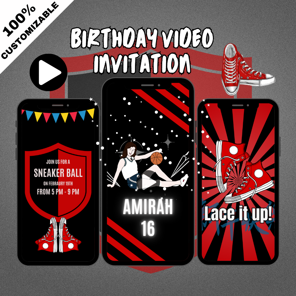 Animated Red Sneaker Theme Video Invitation - Custom Red Sneaker Theme Video Invites