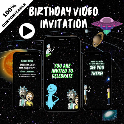 Custom Rick and Morty-Themed Birthday Party Video Invitation - Animated Video Invites