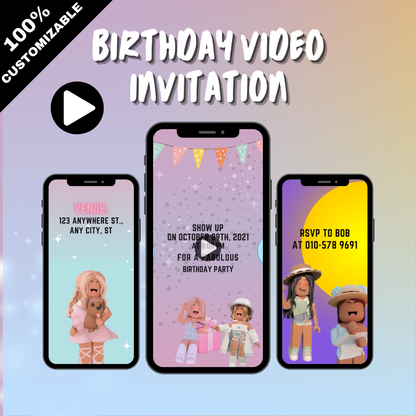 Personalized Roblox Birthday Party Video Invitation for Girls – Digital Party Fun Awaits!