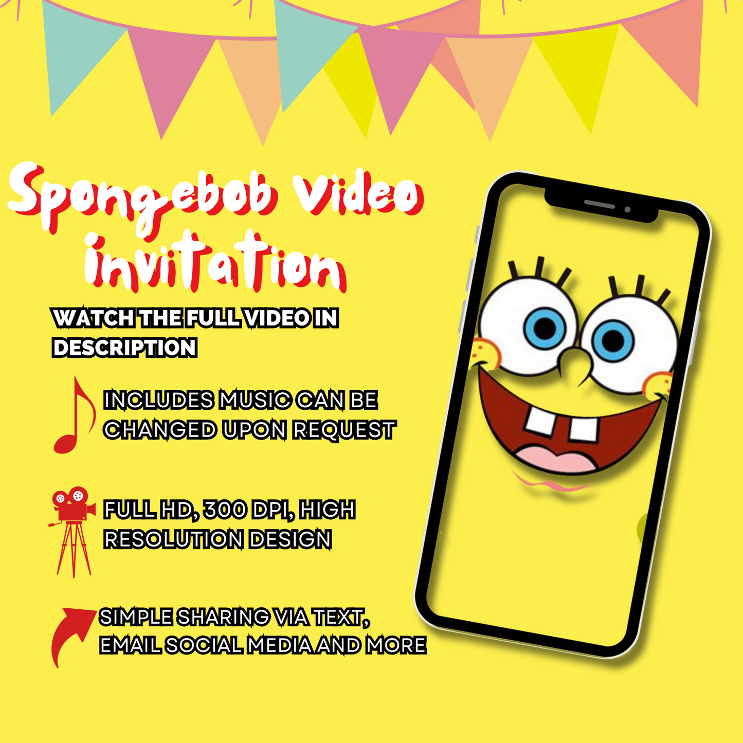 Animated Spongebob Kids Birthday Party Video Invitation - Personalized Spongebob Birthday Invites