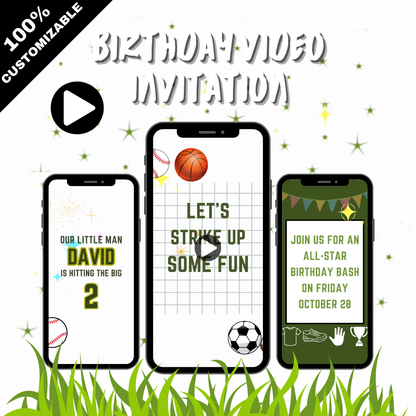 Animated Sports Theme VIdeo Invites - Custom Sports Theme Video Invitation