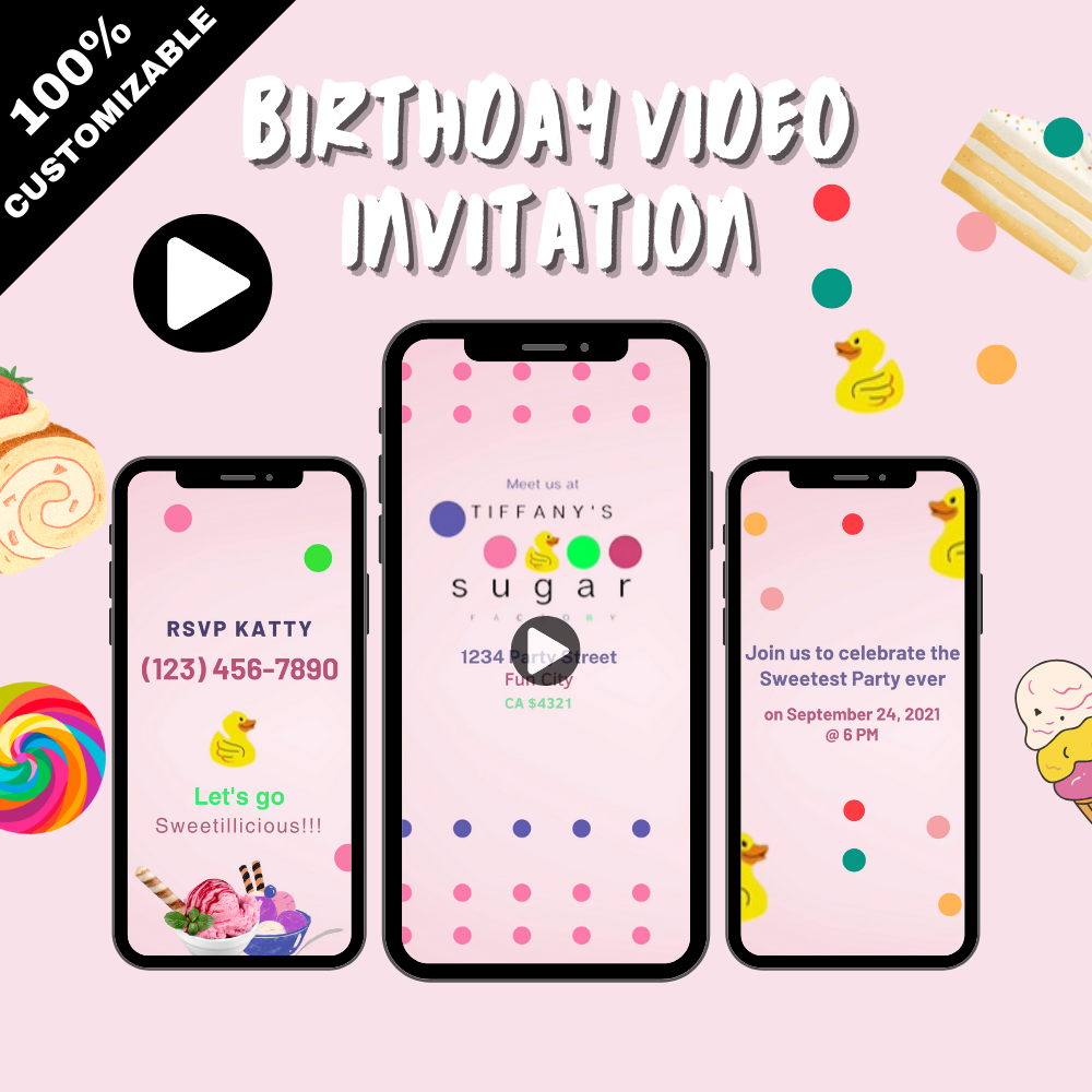 Customized Delightful Sugar Rush Birthday Video Invitation - Sugar Rush Video Invites