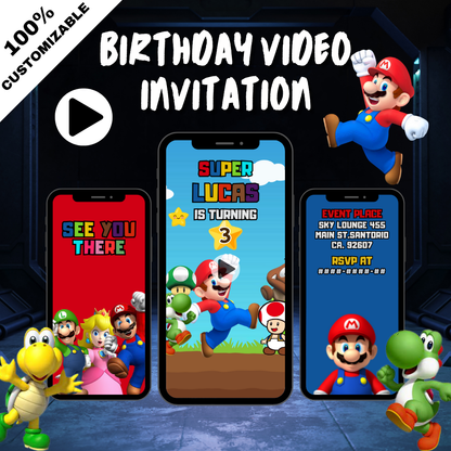 Animated Super Mario Bros Birthday Video Invitation - Custom Super Mario Bros Video Invite