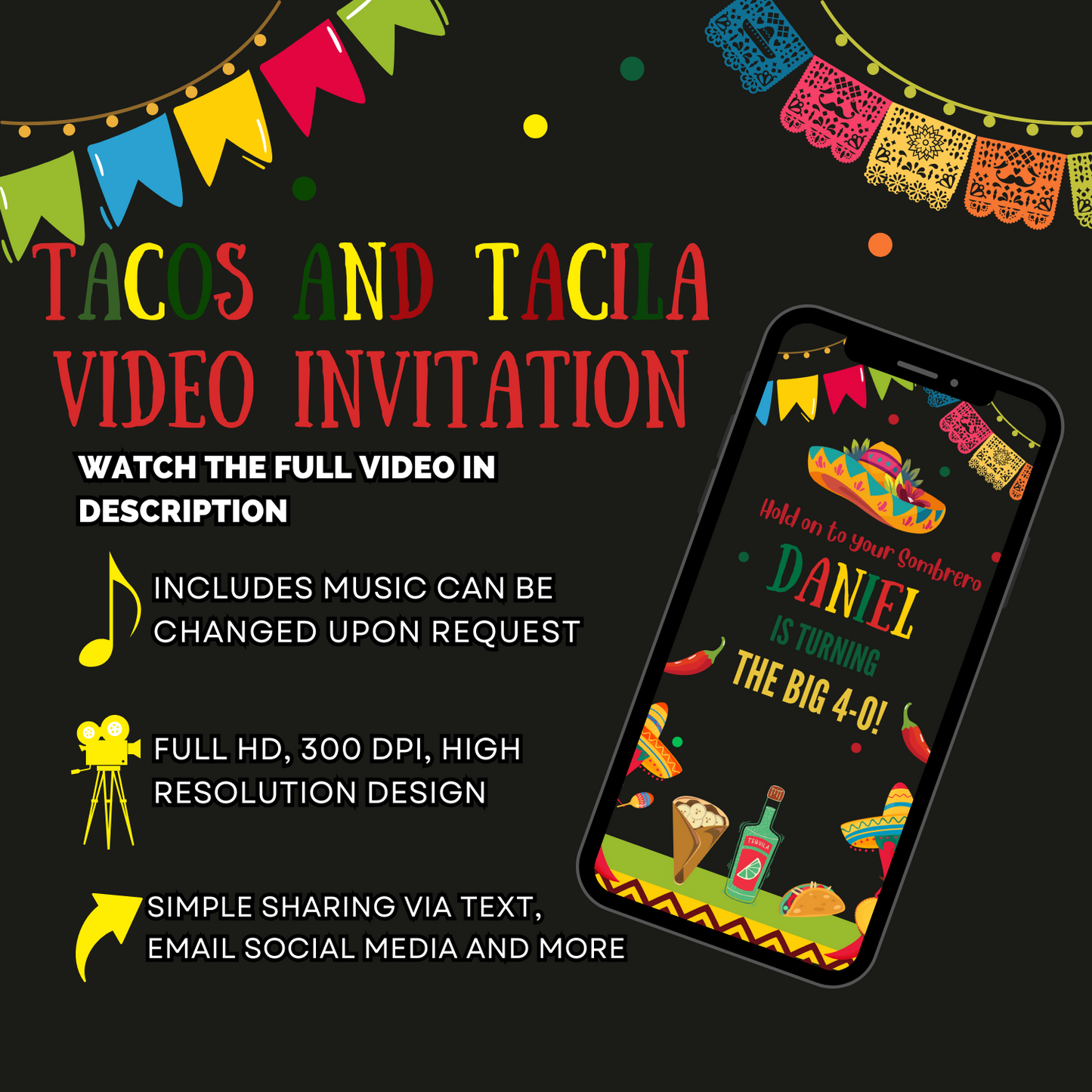 Tacos and Tequila Custom Birthday Video Invitation - Tacos and Tequila Custom Theme Invites