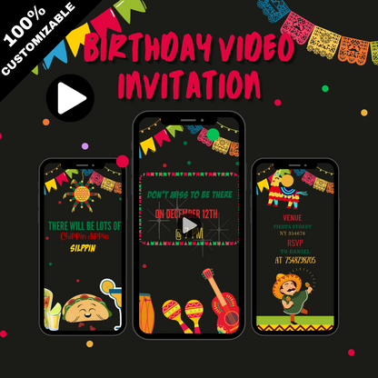 Tacos and Tequila Custom Birthday Video Invitation - Tacos and Tequila Custom Theme Invites