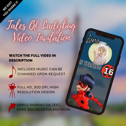 Personalized Tales of Ladybug & Cat Noir Birthday Digital Video Invitation - Animated Video Invites