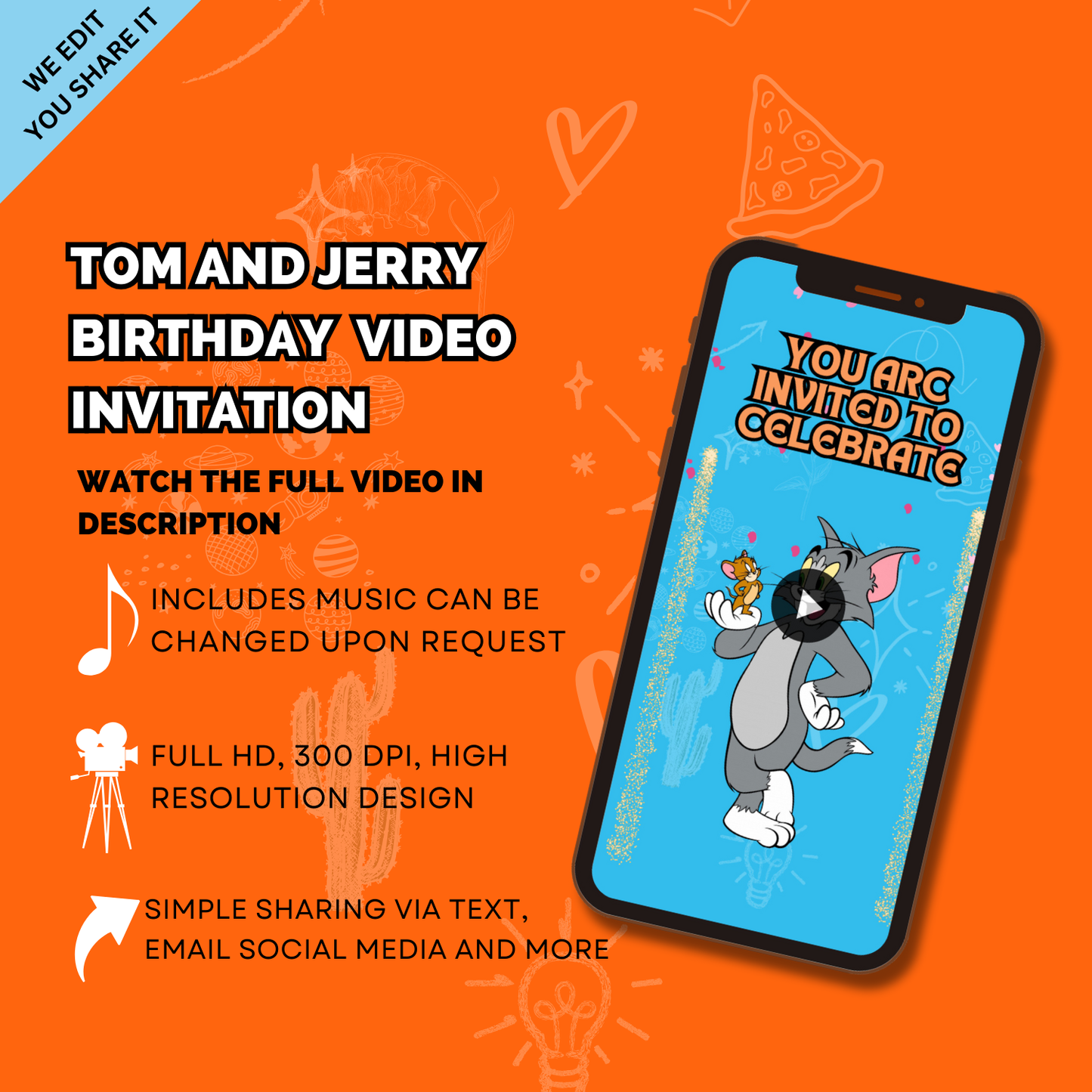 Custom Animated Tom & Jerry Birthday Video Invitation – Digital birthday Video Invites