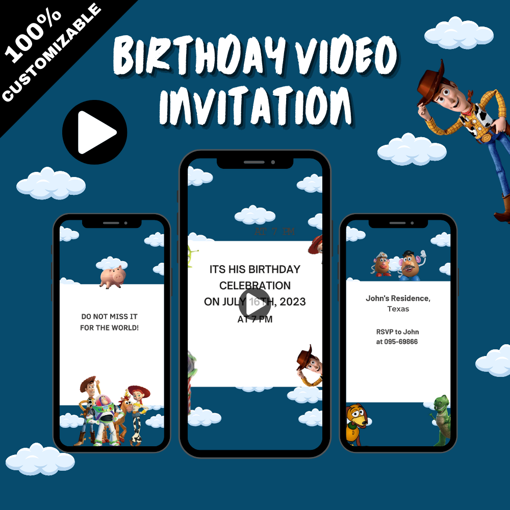 Customized Toy Story Theme Birthday Party Video Invitation - Toy Story Digital Video Invitation