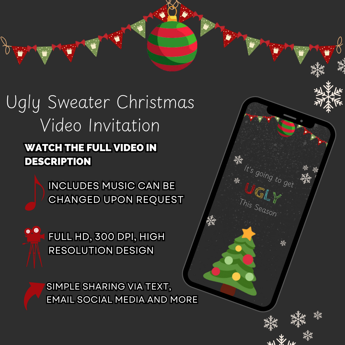 Animated Ugly Sweater Party Video Invitation - Customize Christmas Party Digital Invite