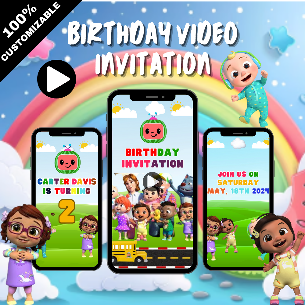 Custom Wheels On Bus Cocomelon Video Invitation - Animated Cocomelon Video Invites