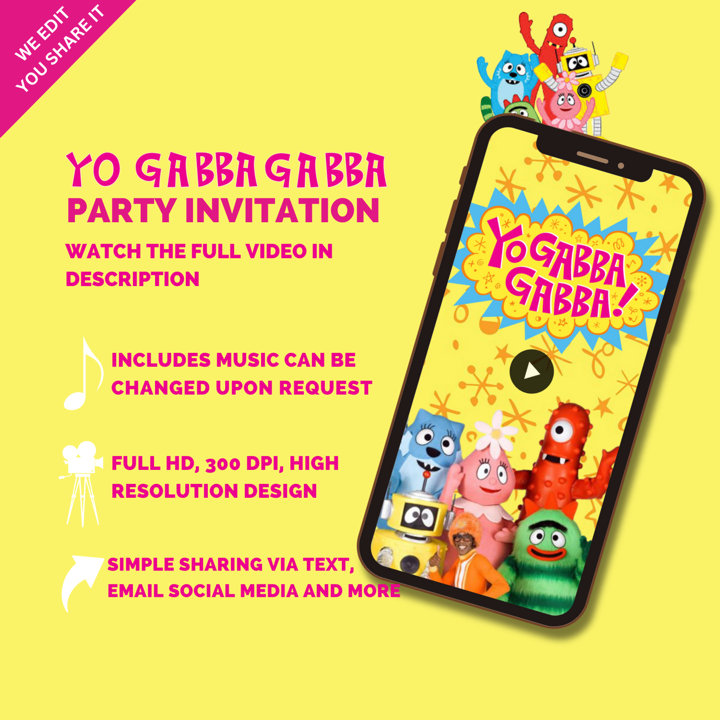 Animated Yo Gaabba Gabba Theme Party Invitation - Custom Theme Video Invites