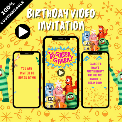 Animated Yo Gaabba Gabba Theme Party Invitation - Custom Theme Video Invites